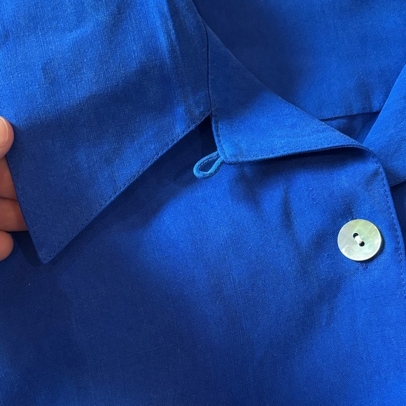 Vintage Preston & York 100% Silk Blue Long Sleeve Button-Down Shirt - Picture 5 of 10